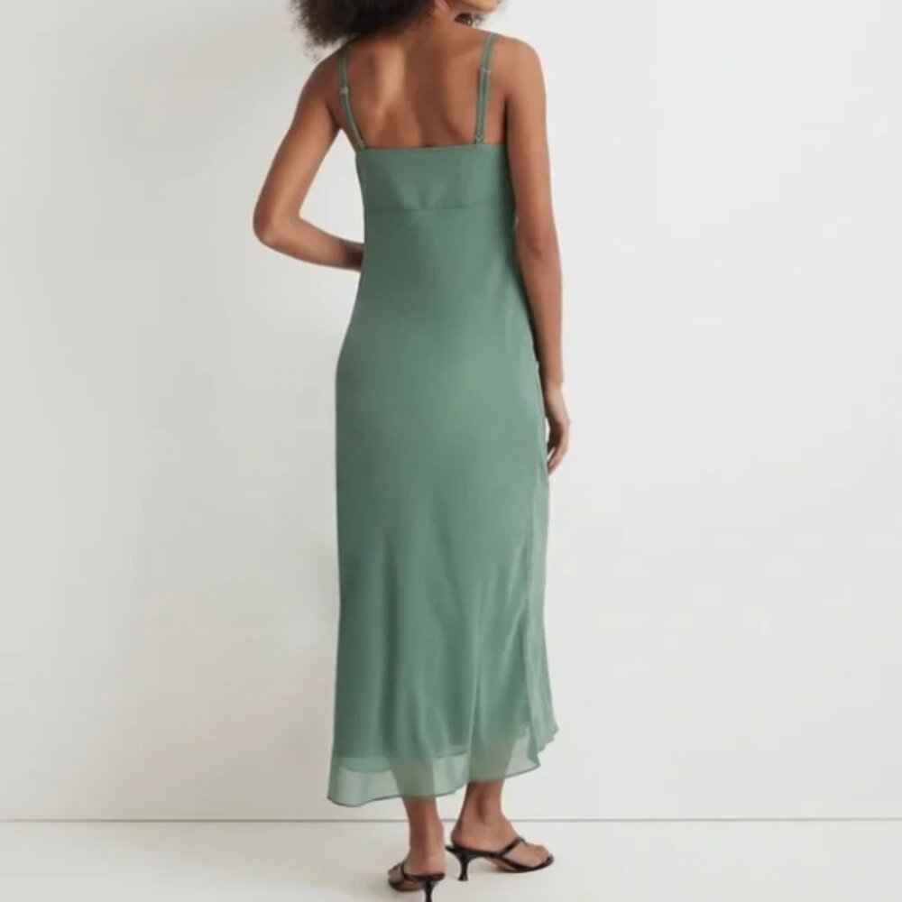 Madewell Layered Slip Midi Dress in Trellis Green - Semi-sheer Chiffon - Size 0 - Picture 4 of 15